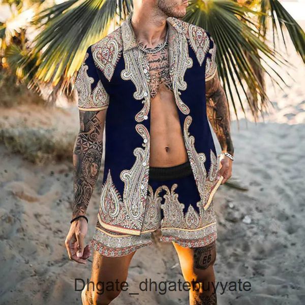 

men's summer casual shirts tracksuit hawaiian sets t-shirts printing luxury swim short sleeve button men shirt suit vacation beach fash, White;black