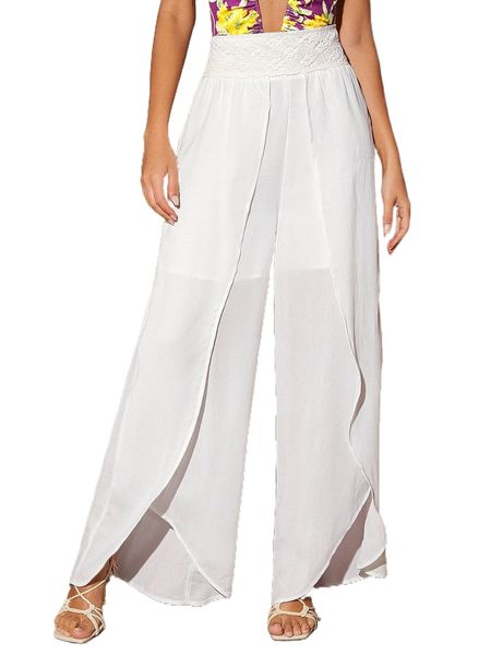 

guipure lace panel tulip hem pants c9f2#, Black;white