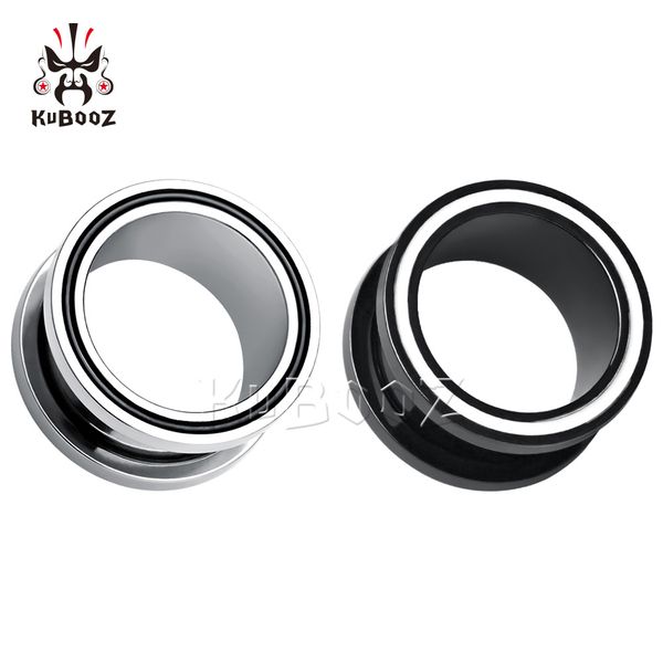 

kubooz stainless steel black white lines ear plugs piercing tunnels body jewelry earring gauges stretchers expanders 6-25mm 54pcs, Silver