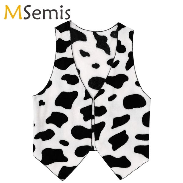 

men s cow print vest festival christmas costume sleeveless open front flannel short waistcoat vintage hippie 220727, Black;white