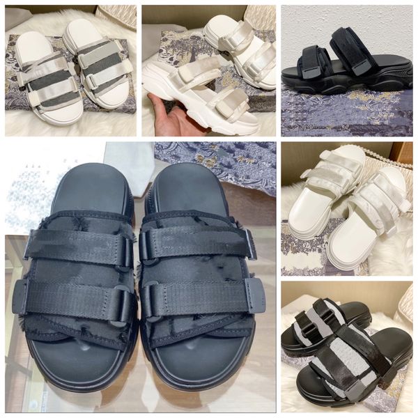 

luxury designer women sandals platforms casual slippers thick soled flat heel adjustable buckle shoes flip flops summer beach lady slippers, Black
