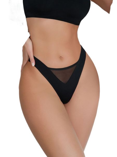 

plain contrast mesh panty i8am#, Black;red