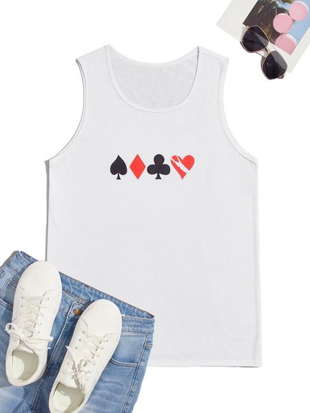 

men playing card print tank 18ua#, White;black