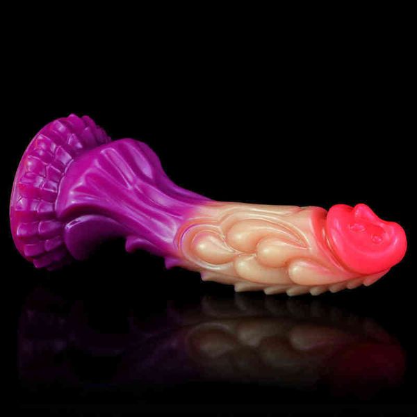 Dongs Kirin Jade Silicone liquido Super Large Donna a forma speciale Trucco Simulazione Colore sfumato Pene Prodotti divertenti Plug anale 220516