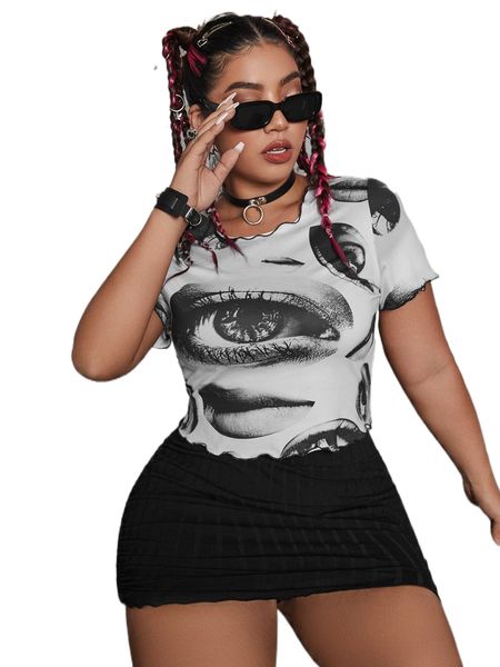 

plus figure graphic lettuce trim tee f9sd#, Black