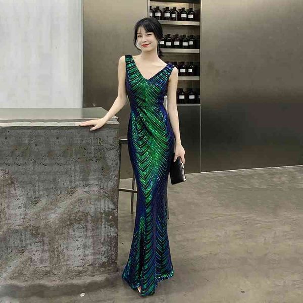 

party dresses green evening v-neck mermaid sequined formal women elegant gowns robe de soiree evy7, White;black