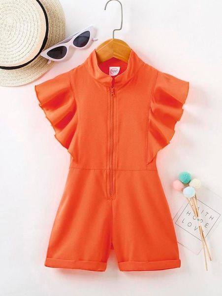 

toddler girls zip up ruffle trim romper she, Blue