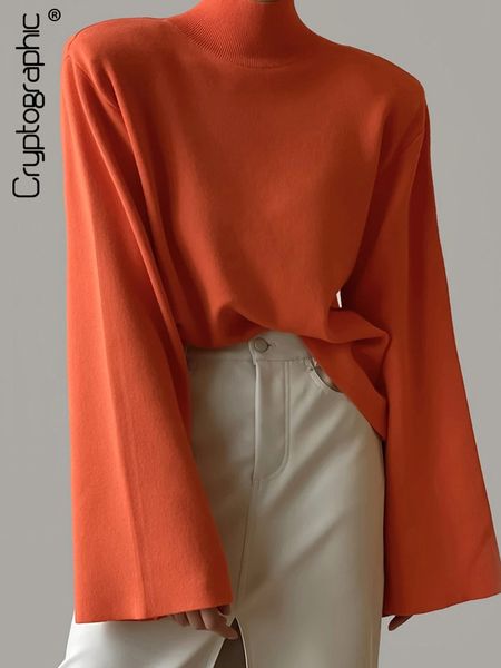 

autumn winter loose turtleneck flare sleeve knitted sweaters for women casual fashionpullover sweaters oversized, White;black