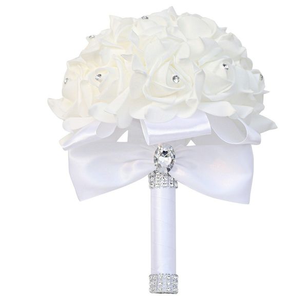

wedding flowers pe rose bridesmaid wedding foam flowers bridal ribbon fake bouquet