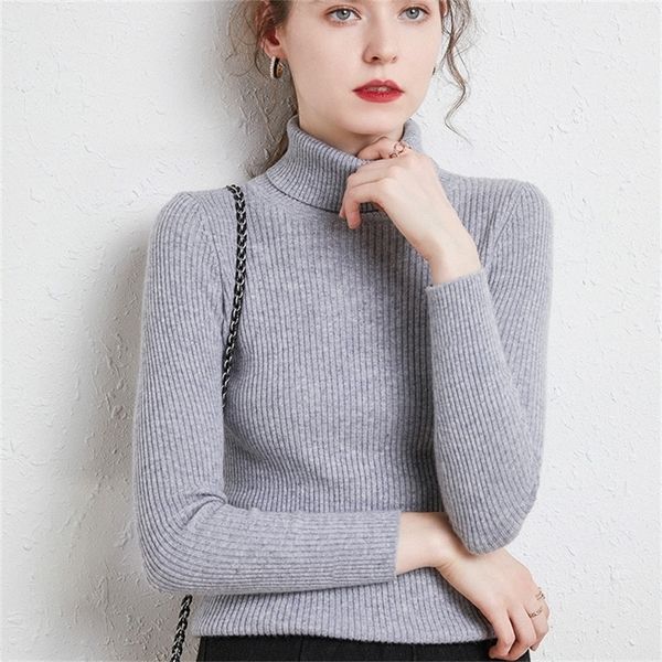 

autumn winter knitted jumper turtleneck pullovers casual sweaters women shirt long sleeve tight sweater girls roll collar 201223, White;black