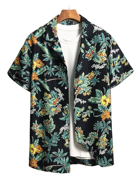 

men tropical & floral print shirt l3hi#, White;black