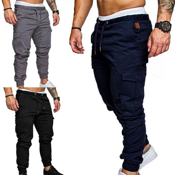 

men's pants men's pants stylish long pure color sports trouser elastic-waist gym men casual retro, Black