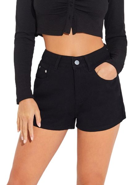 

petite high waist straight leg denim shorts b0gr#, White;black