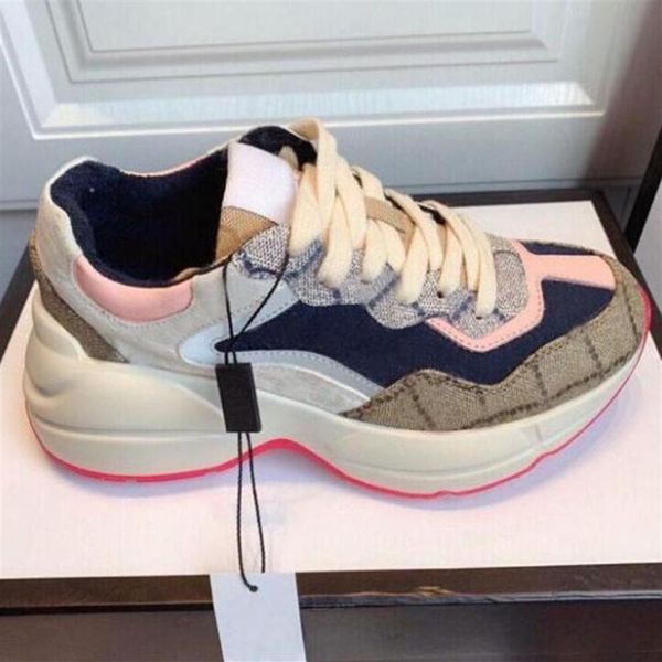 

2021 designer rhyton sneakers beige men trainers vintage luxury chaussures ladies shoes designer sneakers with box size253c