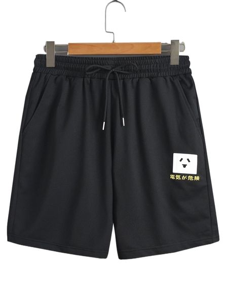 

men japanese letter & cartoon graphic drawstring waist shorts a17s#, White;black