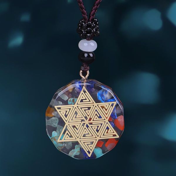 Colar de pingente colar de orgonita sri yantra geometria sagrada energia resina de resina de jóias de jóias naturais de pedra