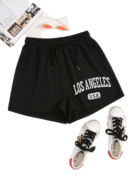 

letter graphic drawstring shorts r7nh#, White;black
