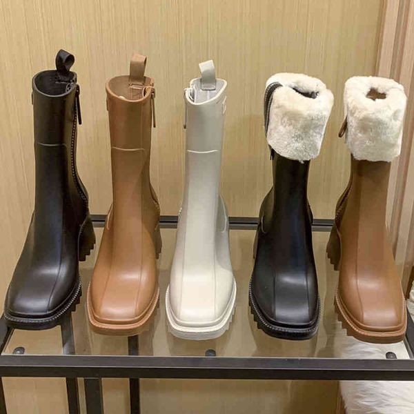 

boots martin boots women's england autumn and winter thick heel bottom cashmere middle tube side zipper fashion rain, Black