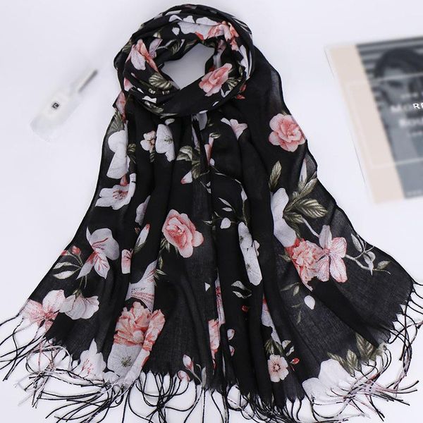 

fashion tassel long print woman scarf thin summer shawls and wraps flowers scarves for ladies bandana echarpe foulard femme, Blue;gray