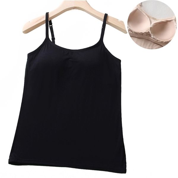 Neue gepolsterte BH Tank Top Frauen Modal Spaghetti solide Cami Top Weste weibliche Leibchen mit eingebautem BH Fitness Kleidung 210225