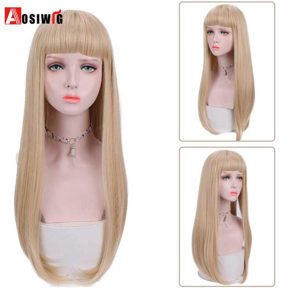 

costume accessories aosi women wig long blonde straight cosplay lolita anime wigs black brown natural fake hair synthetic with bangs for gir, Silver