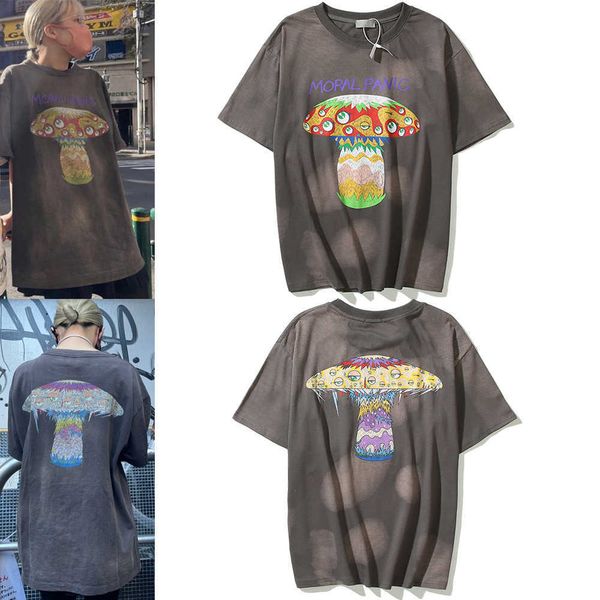 

gaojie saint michael murakami style graffiti mushroom eyes loose retro short sleeve tee t-shirt half sleeve, White;black