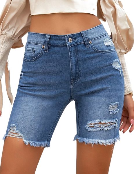 

women high waist ripped bermuda jean shorts skinny denim shorts g2m8#, White;black