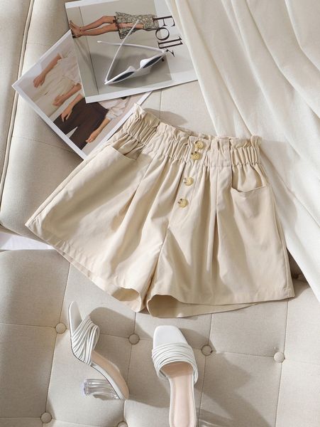 

button fly paperbag waist shorts d0at#, White;black