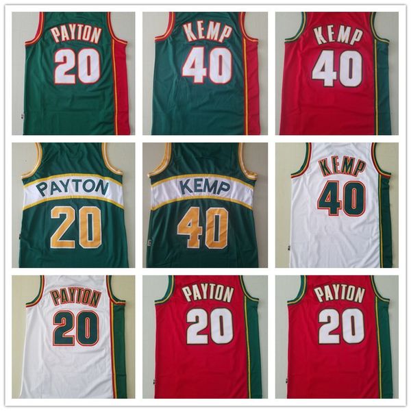 

mens seattle jersey super gary 20 payton sonics shawn 40 kemp basketball shorts basketball jerseys red white blue, Black;red