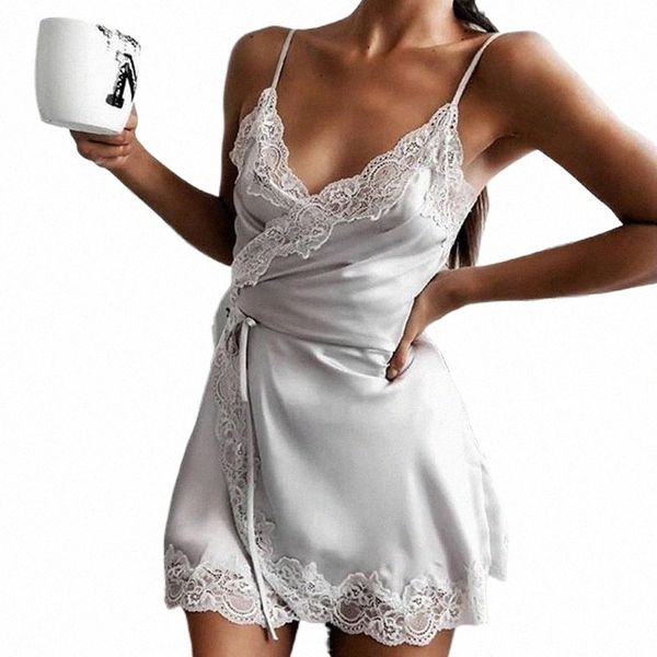 

women's sleepwear women lace satin night dress sleeveless nighties v-neck bandage nightgown plus size 3xl nightdress nightwear n5xm#, Black;red
