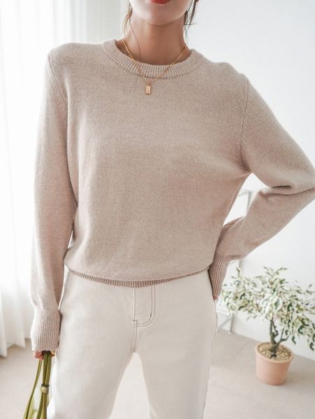

dazy solid crew neck sweater b1kw#, White;black