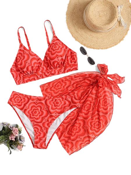 

plus 3pack floral print tie side bikini swimsuit d5ha#, White;black
