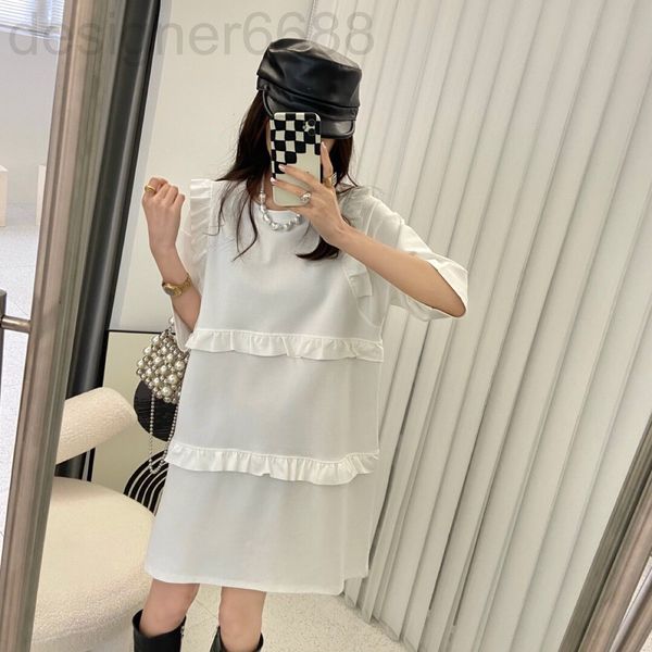 

casual dresses designer sp original splicing fungus edge pullover round neck t-shirt women's spring and summer short sleeve loose sweet, Black;gray