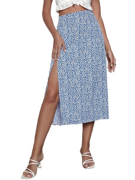 

ditsy floral print split hem skirt h6kh#, Black