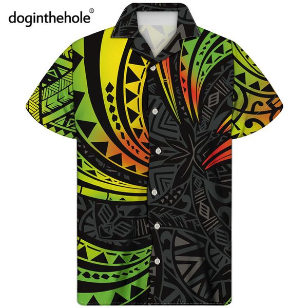 

doginthehole colorful men's short sleeve shirts hawaii polynesian tribal design summer casual beachshirt breathable loose 220705, White;black