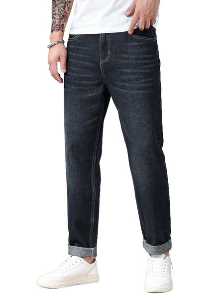 

men bleach wash slant pocket jeans 58ke#, Blue