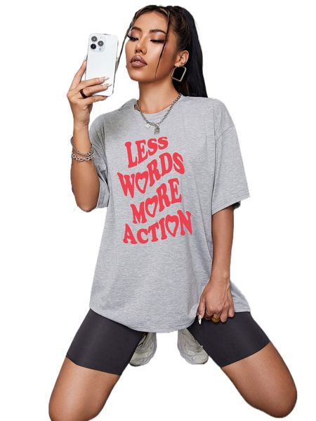 

slogan graphic drop shoulder oversized tee i7nl#, White