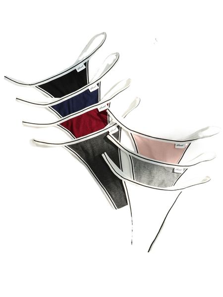 

7pack contrast striped trim rib thong q5wt#, Black;red