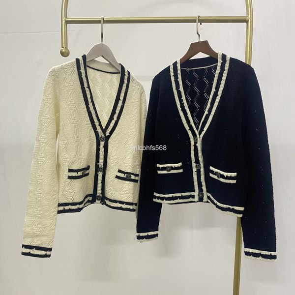 

women's knits & tees []22 early spring xiaoxiangfeng black and white color matching series cashmere knitted v-neck cardigan