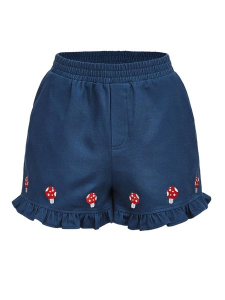 

mod mushroom embroidery frill trim shorts l1jx#, White;black