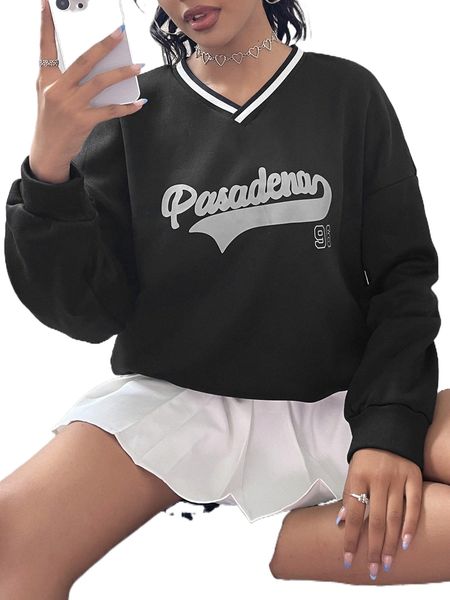 

letter graphic drop shoulder sweatshirt m3td#, Black