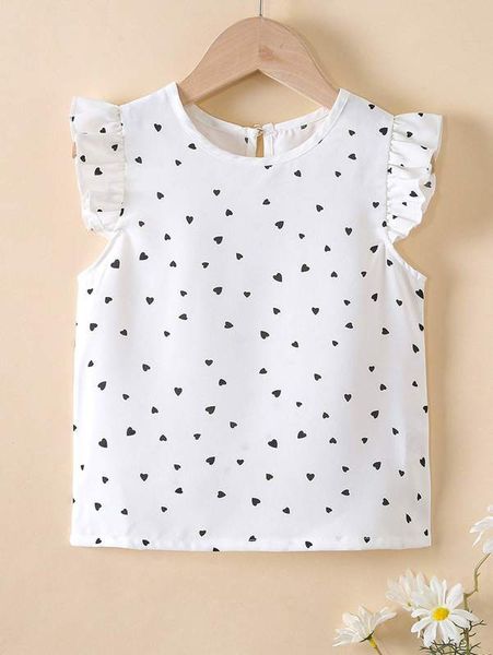 

toddler girls confetti heart print ruffle sleeve blouse she, White;black