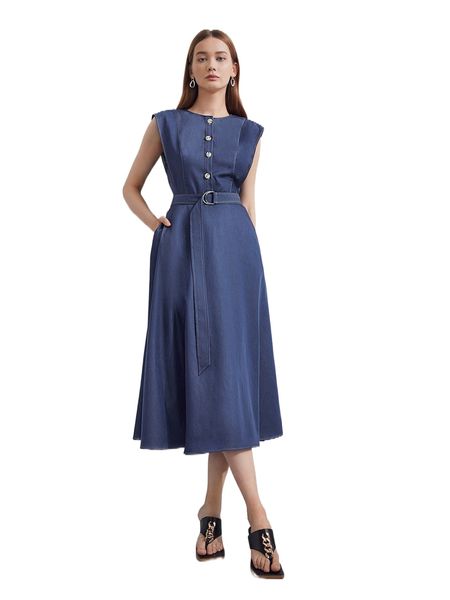 

motf premium lyocell belted dress 01eq#, Black;gray