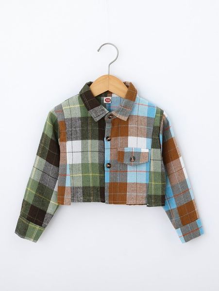 

little girl's check contrast flip detail shirt she, White;black