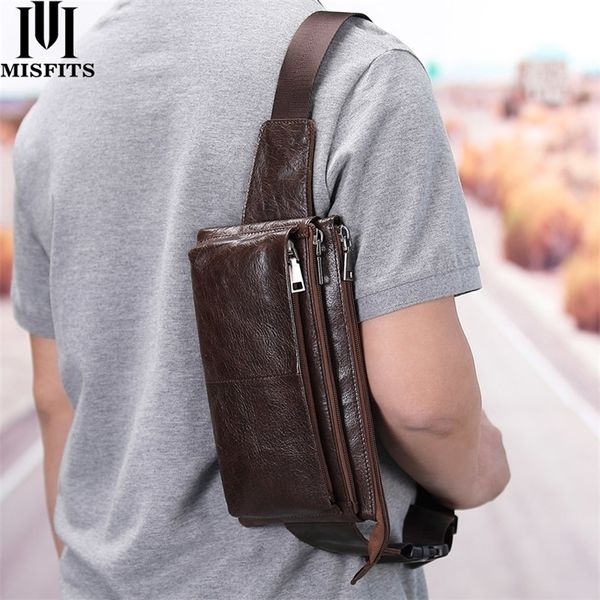 

misfits cow leather waist bag for men travel waist pack vintage small fanny pack male belt pouch bag casual cell phone chest bag 201119