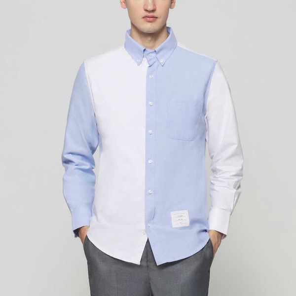 

tb thom men's shirt fashion brand contrast color patchwork casual oxford fine cotton long sleeve women's shirts, White;black