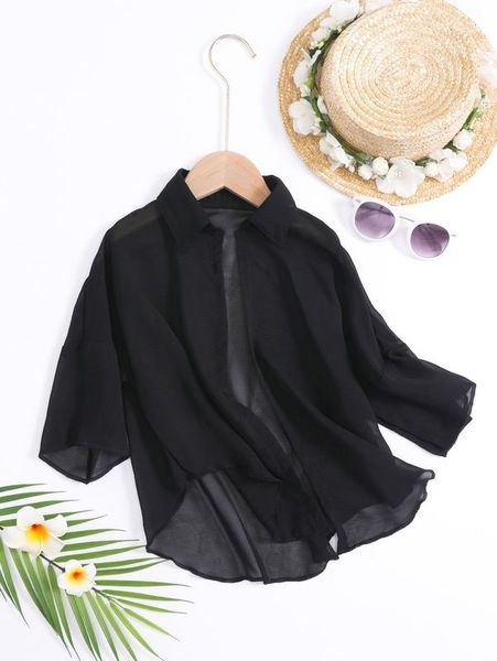 

toddler girls solid open front kimono she, White;black