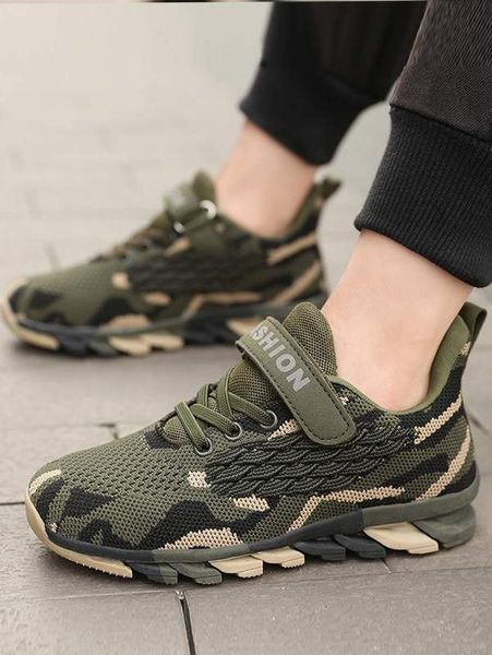 

boys knit detail camo pattern sneakers she, Black
