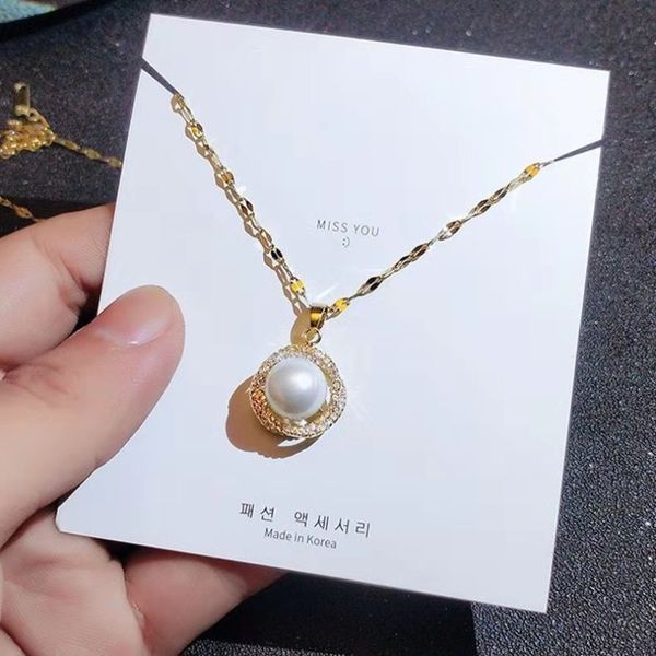 

flower pearl pendant necklace 18k gold plating stainless steel choker jewelry for ladies gift, Silver
