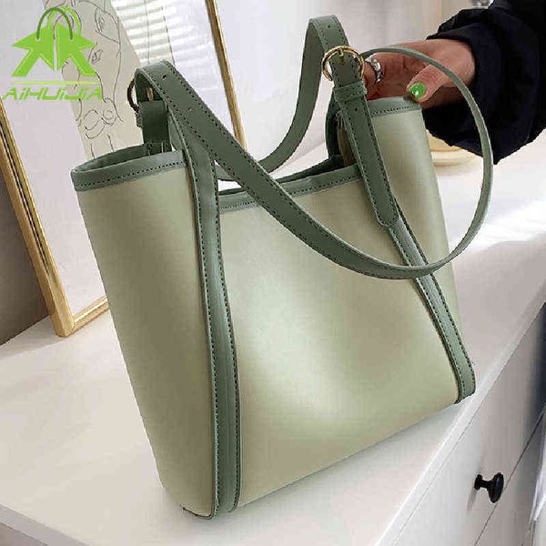 

shopping bags fashion contrasting colors large women's bag high capacity handbag quality pu leather shoulder ladies wild tote 220323